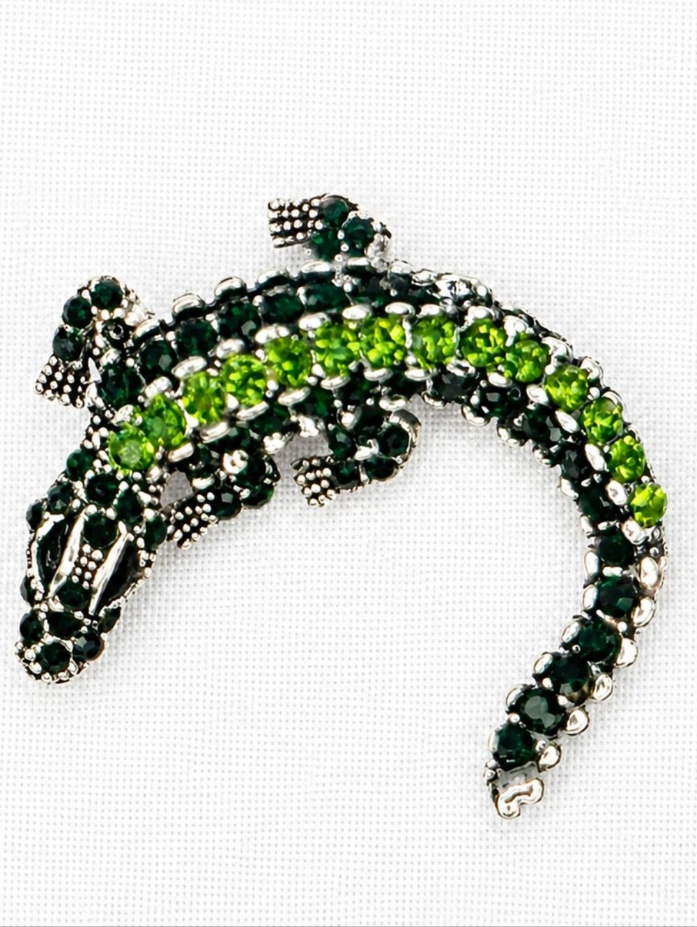 💎🦎Green Rhinestone Alligator Brooch/ Necklace Convertible Pin Silver Tone NWOT